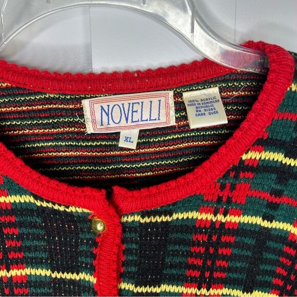 Vintage Plaid Button Up Sweater Cardigan Lady Jacket XL Knit Christmas Tartan - Picture 3 of 4